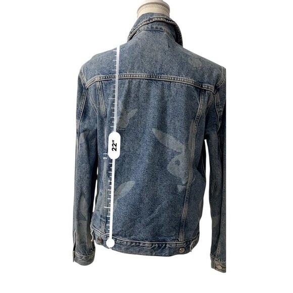Y2K Playboy Bleach Bunny Denim Jean Trucker Jacket w/ Bunny Logos Size Small - Picture 6 of 8